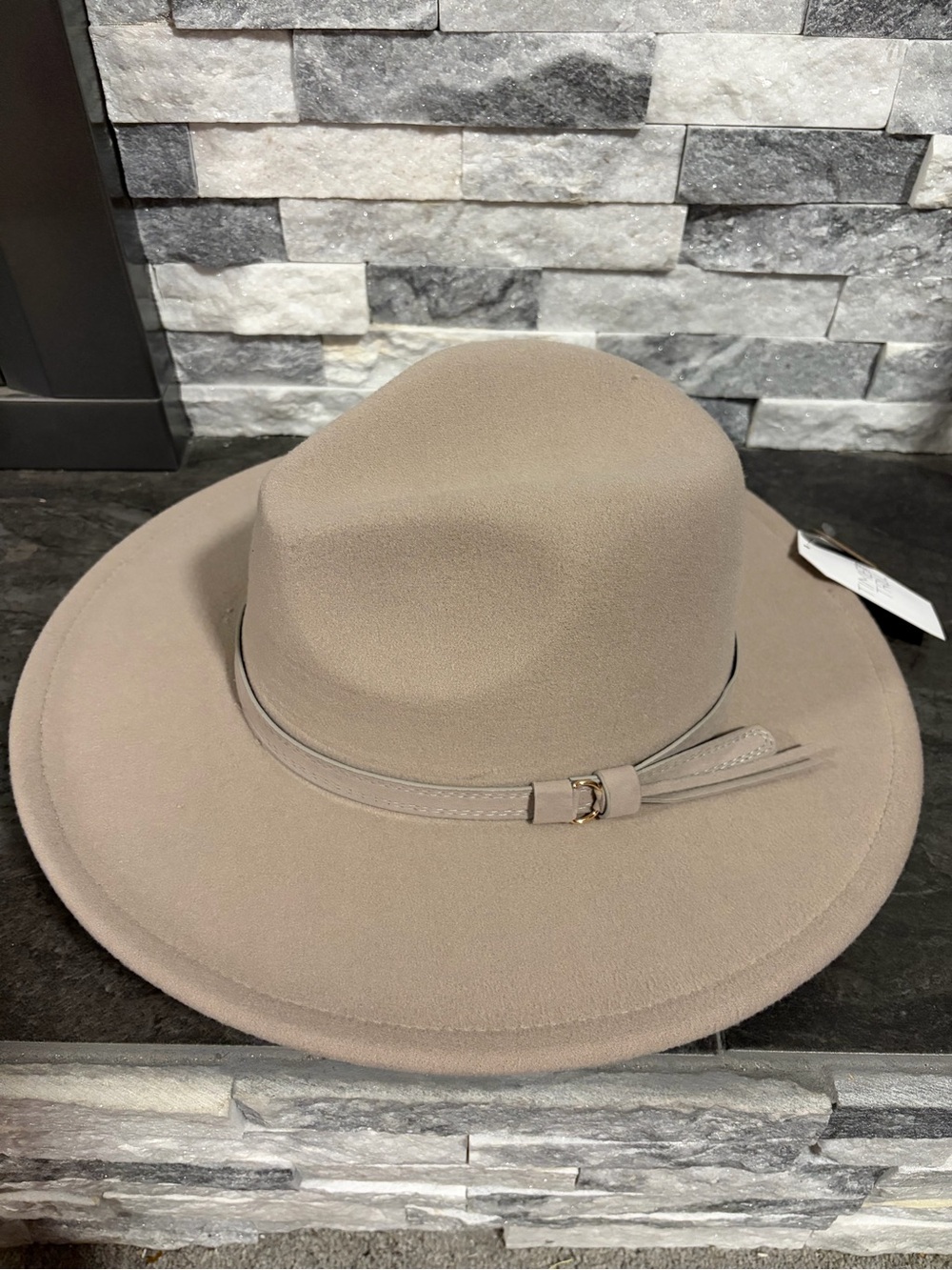 Women's Taupe Wide-Brim Felt Hat